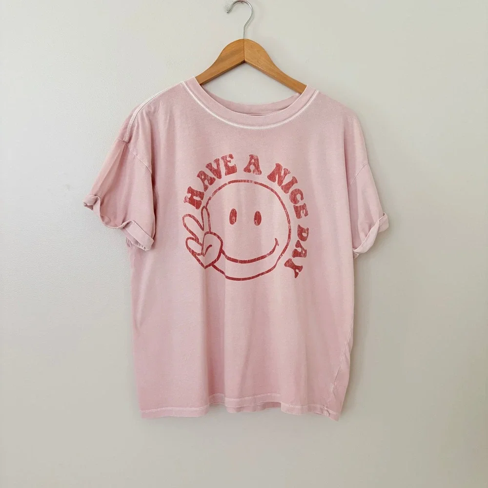 Girl Dangerous T-Shirt Have A Nice Day M Pink Graphic Tee Retro Organic Cotton